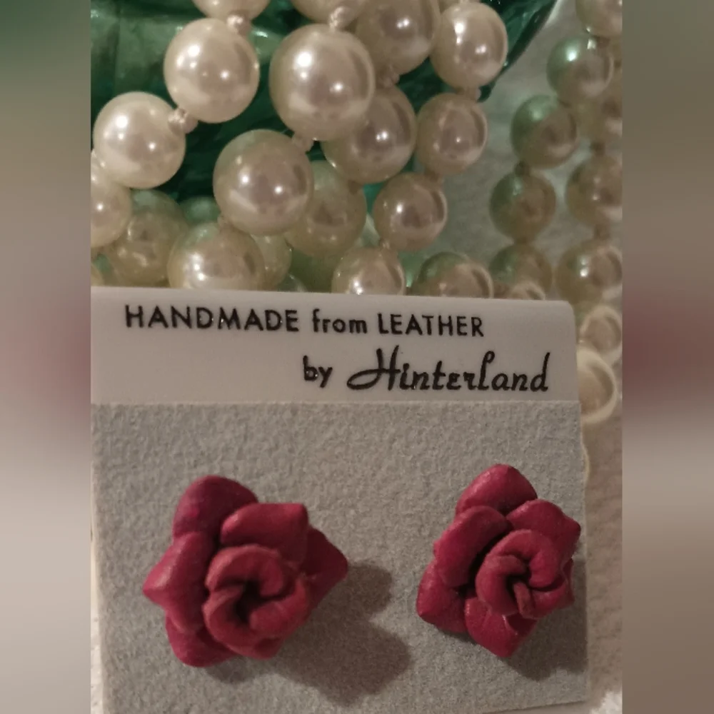 Handcrafted Leather Rose Earrings - Picture 16 of 16